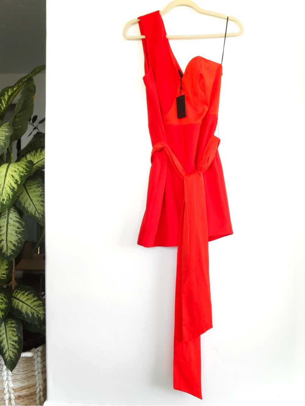 NBD Bright Red-Orange One-Shoulder Mini Dress - Picture 6 of 14